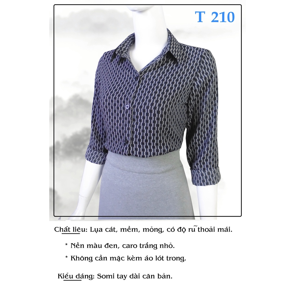 Áo somi nữ, tay dài, caro đen trắng _ T 210
