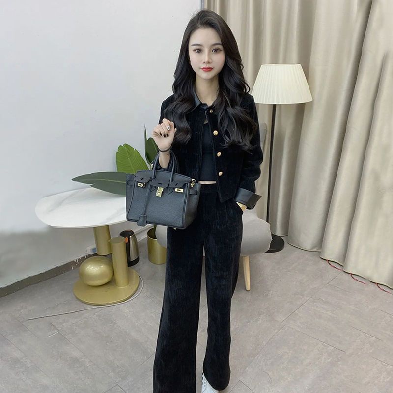 Bộ quần áo ống rộng phong cách retro cổ điển thời trang xuân thu 2022