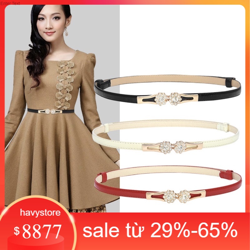 Johnifashion Thắt lưng da nữ bản nhỏ khoá hoa thời trang- phong cách Hàn Quốc, dây lưng nữ khoá hoa đính đá HAVYSTORE