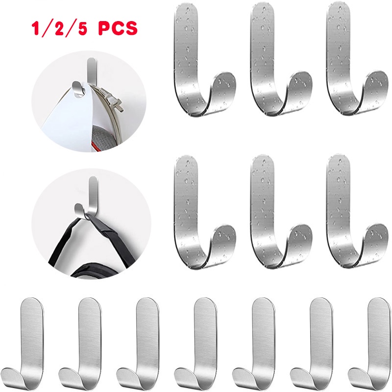 Set 1/2/5 Móc Treo Đồ Chữ J Bằng Thép Không Gỉ 304 Gắn Tường/Cửa Ra Vào Tiện Dụng