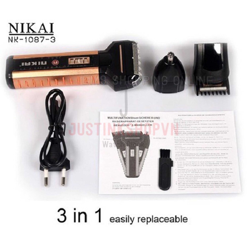 Tông đơ đa năng điện Nikai NK-1087-3 (3 in 1) có ba chế độ cắt tóc, cạo râu và tỉa lông mũi - JLVQ-2429-TDDN