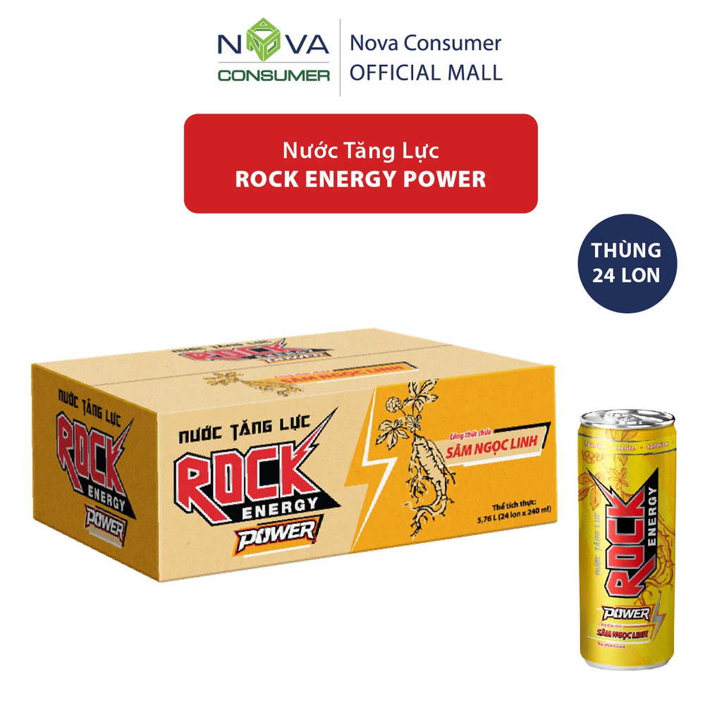 [Thùng 24 lon] Nước tăng lực Rock Energy Power chứa Sâm Ngọc Linh (240ml x 24 lon)