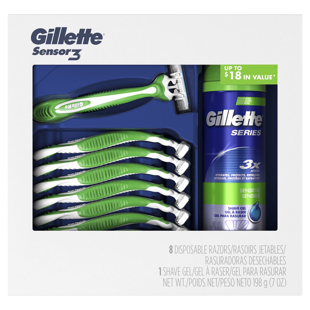 Bộ lưỡi dao cạo râu + gel cạo râu Gillette Sensor 3