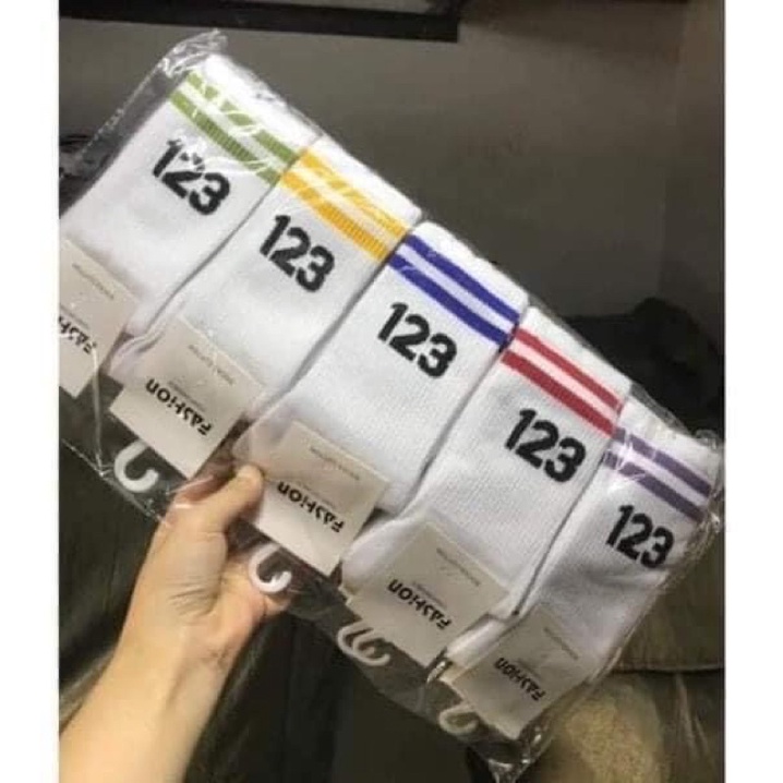 SET 10 Đôi Tất Số 123 Cổ Sọc Cao Nhiều Màu, Tất Thể Thao Trẻ Trung