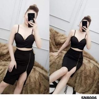 Sét áo 2 dây đắp chéo phối dây kéo đồng