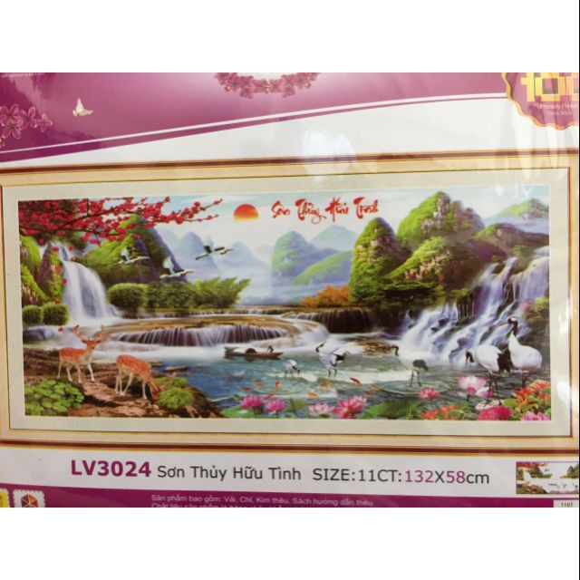 Tranh thêu chữ thập phong cảnh thiên nhiên Sơn Thuỷ Hữu Tình 3D LV3024 (132x58) Chưa thêu