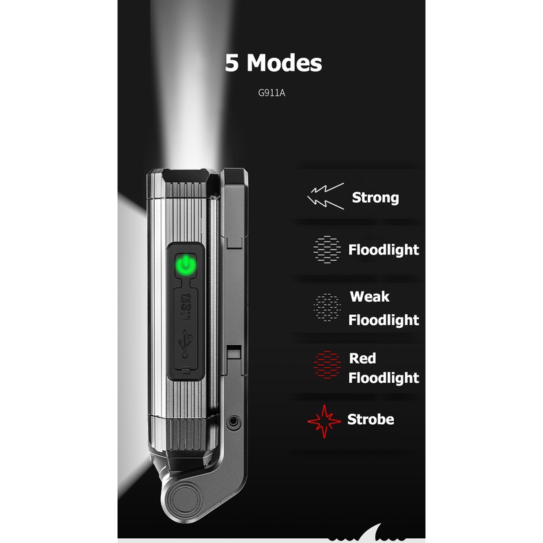 Đèn pin Smiling Shark G911 có nam châm COB usb sạc điện đa năng dùng khi cắm trại