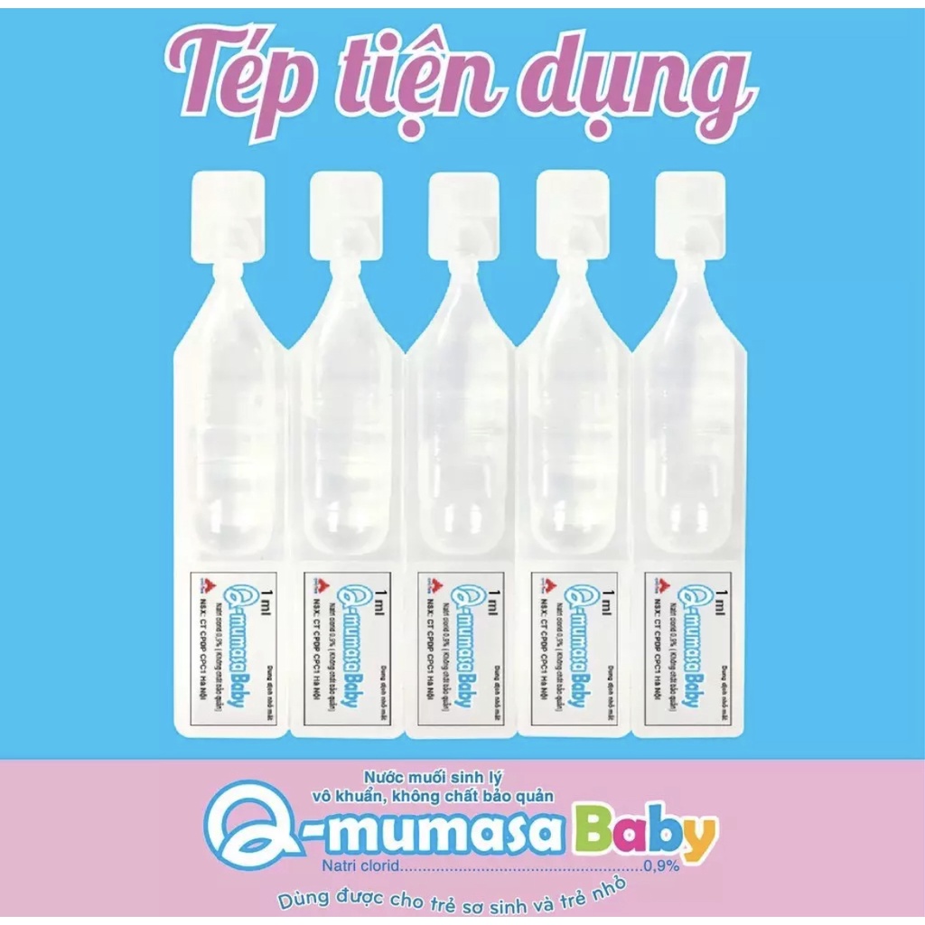 Nước muối sinh lý vô khuẩn cho bé Q-mumasa Baby nhỏ mũi cho trẻ sơ sinh và trẻ nhỏ Hộp 20 tép