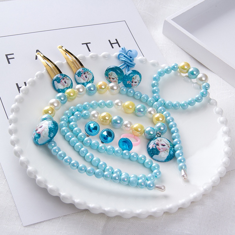 Bộ 10 phụ kiện tóc gồm kẹp tóc và dây chuyền hình công chúa Elsa phim Frozen cho bé gái