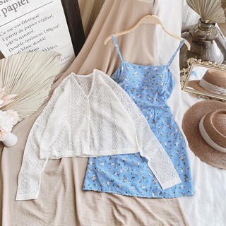 set đầm hoa kèm khoác