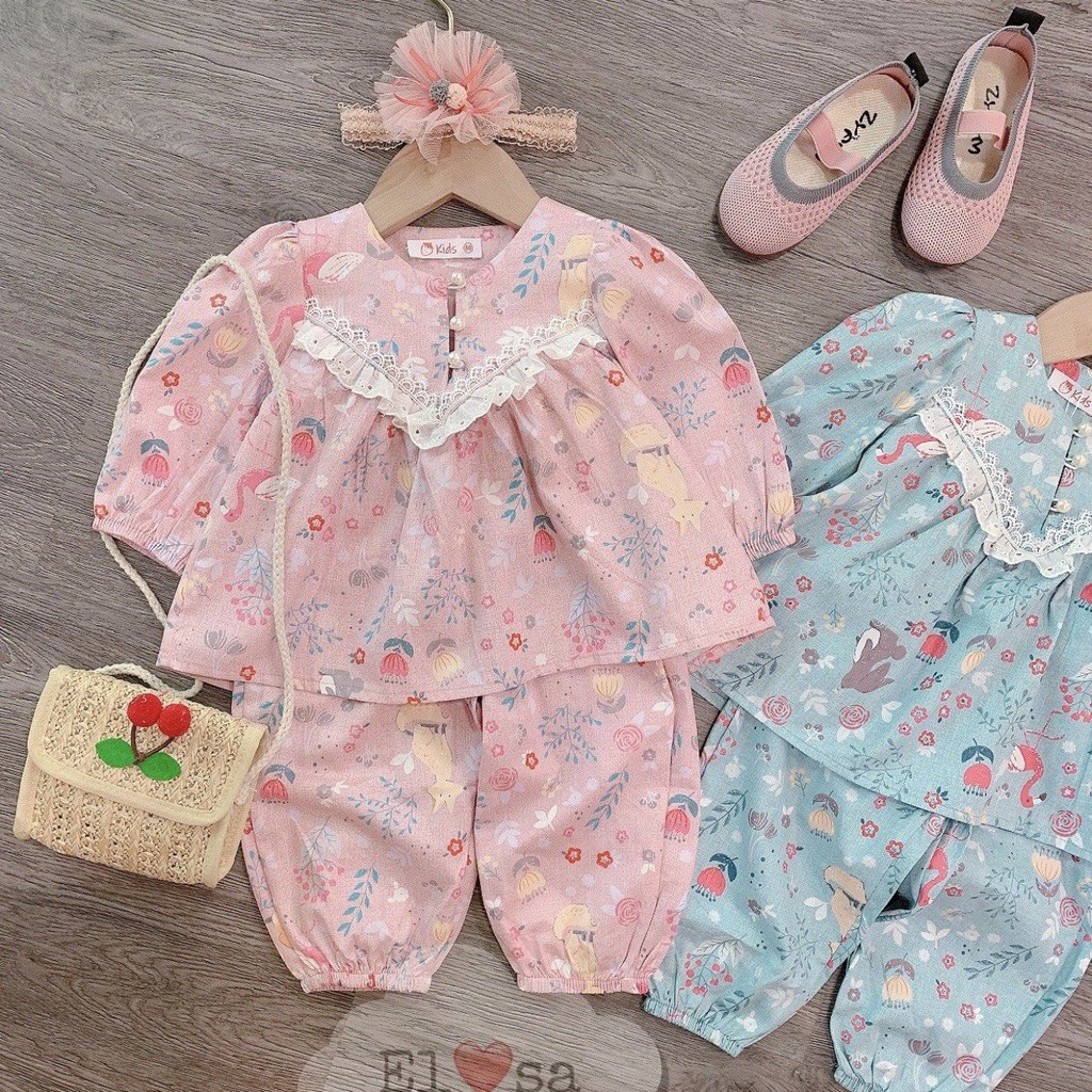 Đồ bộ dài tay trẻ em - Bộ pijama bánh bèo cúc sang chảnh bé gái AM802 TTR87