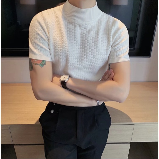 Áo Thun Tay Ngắn Cổ Cao Màu Trơn Thời Trang Hàn Quốc Dành Cho Nam Hàn Quốc áo thun nam tay lỡ bigsize simple áo phông nam form rộng Fashion áo thun tay lỡ form rộng
