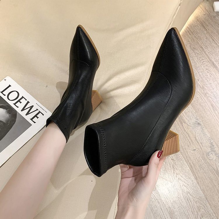 Bốt nữ cao cổ mũi nhọn gót vân gỗ 7 phân(mã 7930) | BigBuy360 - bigbuy360.vn