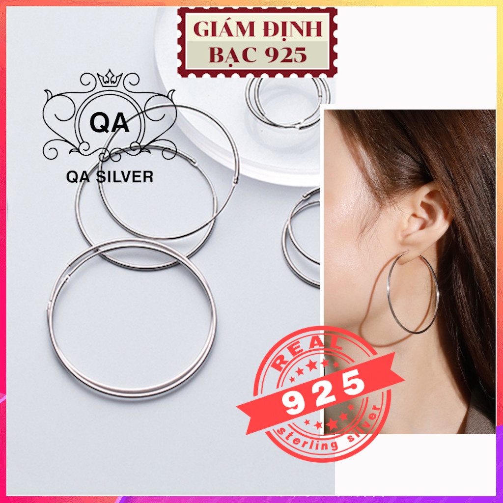 Khuyên tai bạc tròn bản to bông bạc nữ trơn big size chốt lẫy S925 HOOP Silver Earrings QA SILVER EA170401