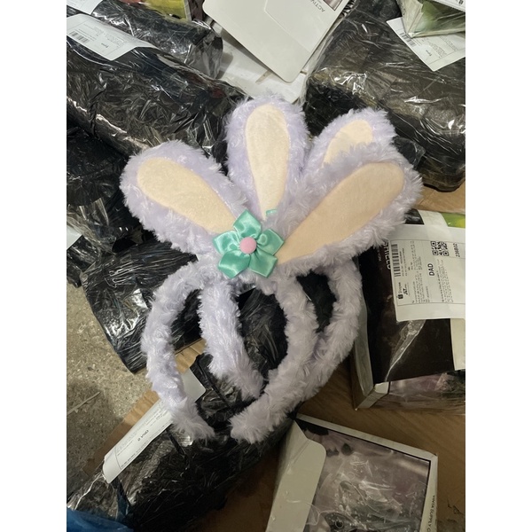 Bờm cài tóc tai thỏ dài màu tím