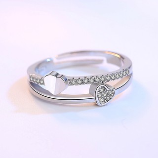 Nhẫn Bạc nữ đính đá trái tim đôi DanKo153