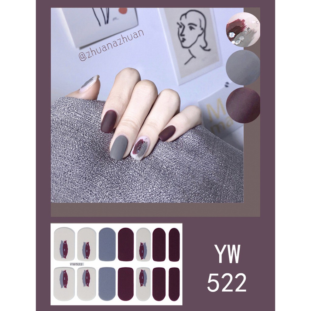 Miếng Dán Móng Tay 3d Chống Thấm Nước Màu Sắc Đơn Giản