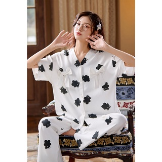 [ẢNH THẬT] Đồ bộ pijama cộc tay cotton 100% thoáng mát, tông trắng/đen cá tính (13002)