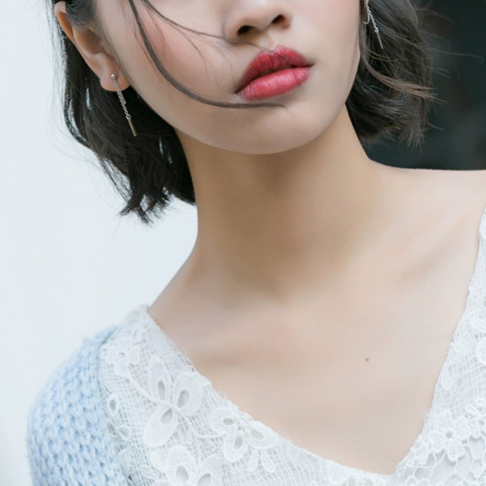 Khuyên tai bạc 925 nụ minidot thả xích treo thanh bạc liền chốt sau cá tính nổi bật Dế Bạc - K5426