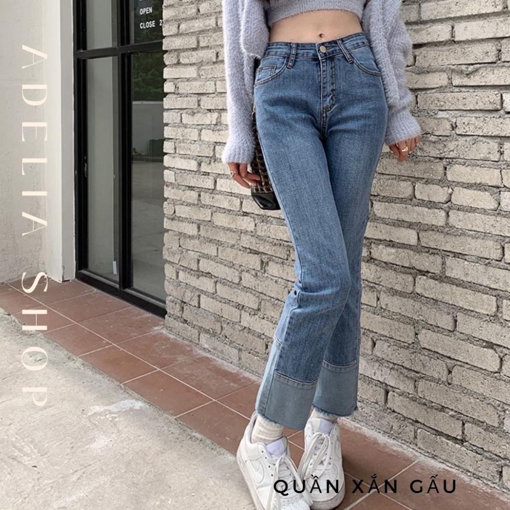 Quần Jeans Xắn Gấu | Quần Denim Nữ Cạp Cao Dáng Suông Ống Đứng Xắn Gấu Trẻ Trung Sành Điệu Phong Cách Hàn Quốc Đẹp