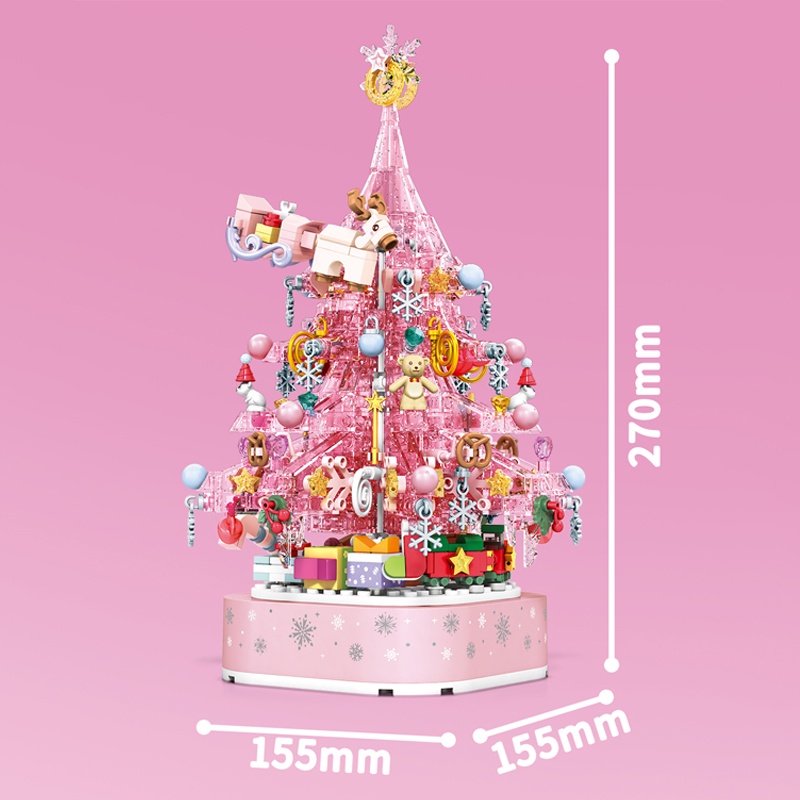 Đồ chơi Lắp ráp Mô hình Cây thông giáng sinh Christmas tree Music Box With Light Pink Tree Sembo 605024