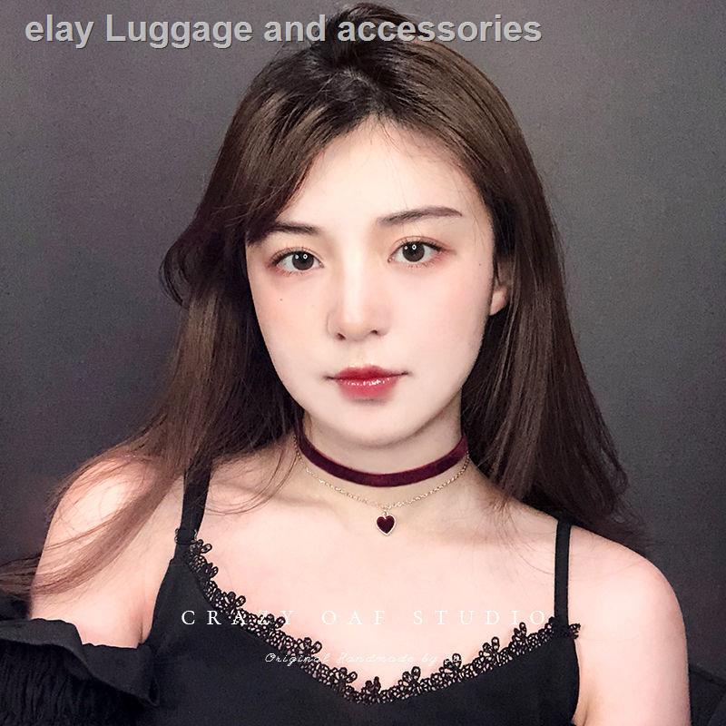 Vòng cổ choker dây nhung mặt trái tim màu đỏ tía cho nữ