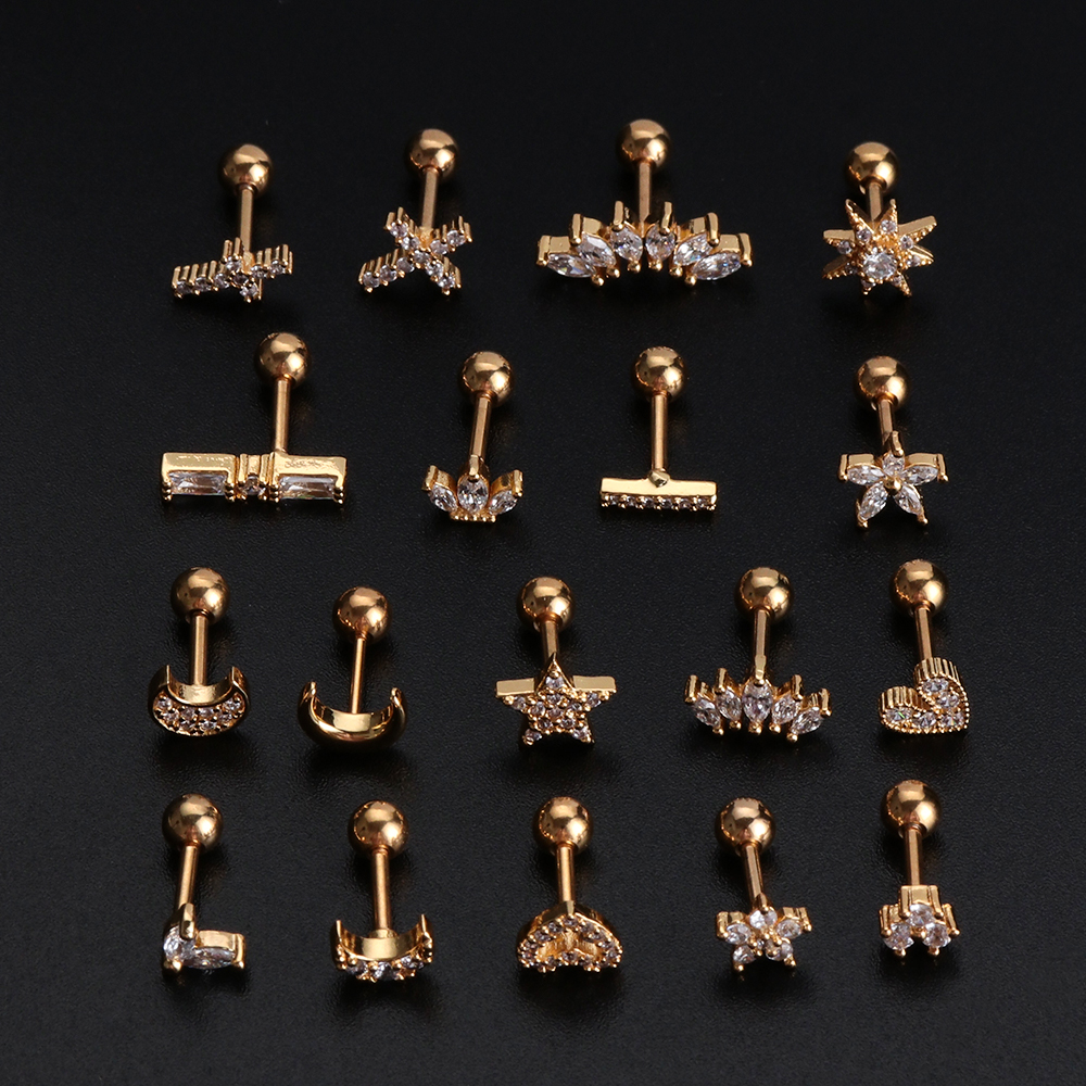 1 Khuyên tai thời trang hình trăng / sao / trái tim / hoa / thánh giá / vương miện gồm hai màu tùy chọn dành cho nữ