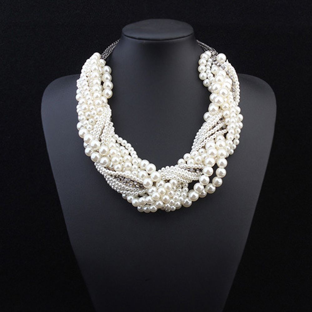 Dây Chuyền Đeo Cổ Phong Cách Retro|Vòng Cổ Đính Ngọc Trai Nhân Tạo Nhiều Lớp Sang Trọng Cho Cô Dâu