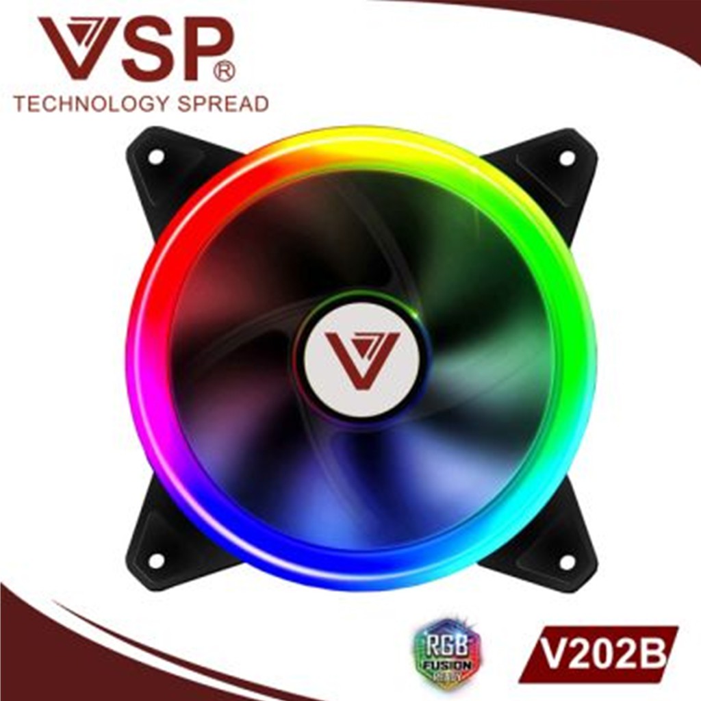 Fan led 2 mặt VSP V202B Led auto function rainbow/GẮN TRỰC TIẾP LÊN NGUỒN/LED TỰ CHUYỂN MÀU