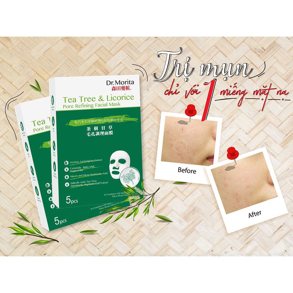 Mặt Nạ Tràm Trà &amp; Cam Thảo Làm Dịu, Phục Hồi Da Mụn Dr.Morita Tea Tree &amp; Licorice Pore Refining Facial Mask