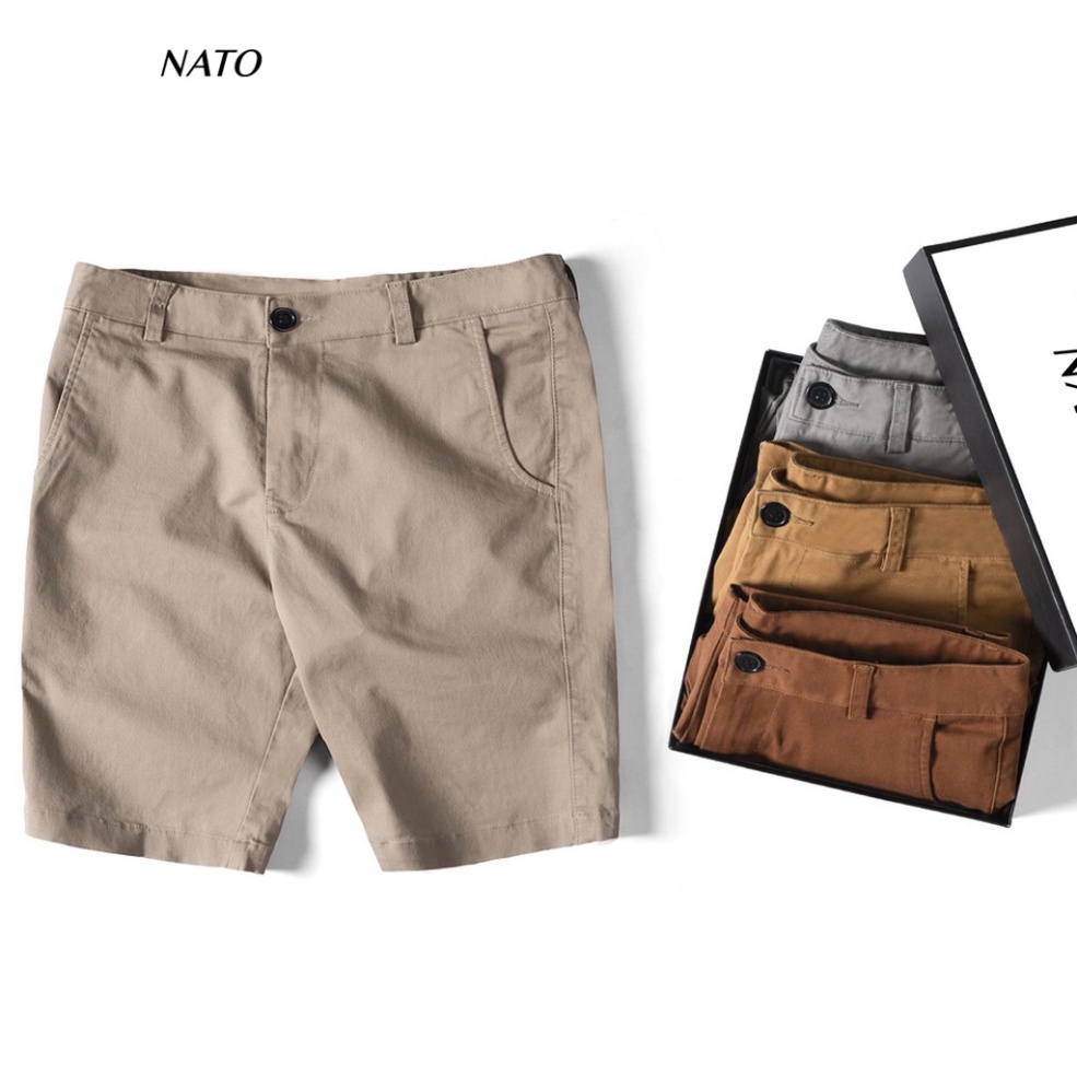 Quần Short Nam KAKI Vải Kaki Cotton Cao Cấp Trơn Basic Màu Xám Đen Xanh Đen Navy Nâu Vàng Đẹp Quần Ngắn Đùi Khaki NATO -