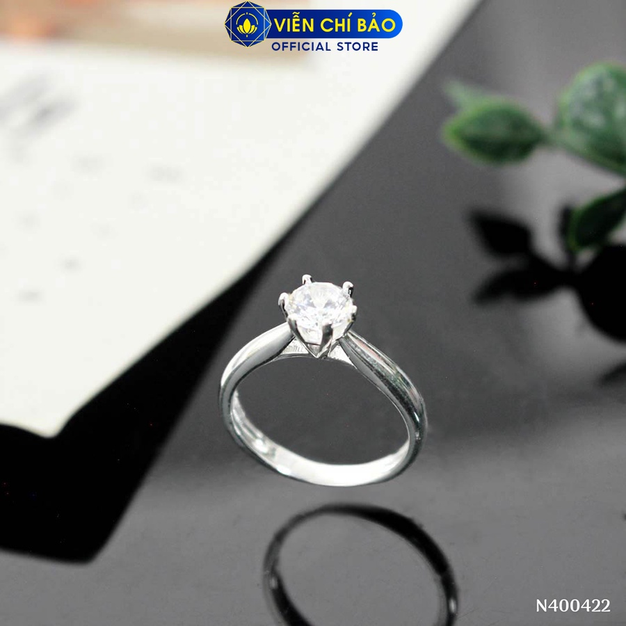 Nhẫn bạc nữ 6 chấu đính đá 6mm chất liệu bạc 925 thời trang phụ kiện trang sức Viễn Chí Bảo N400422