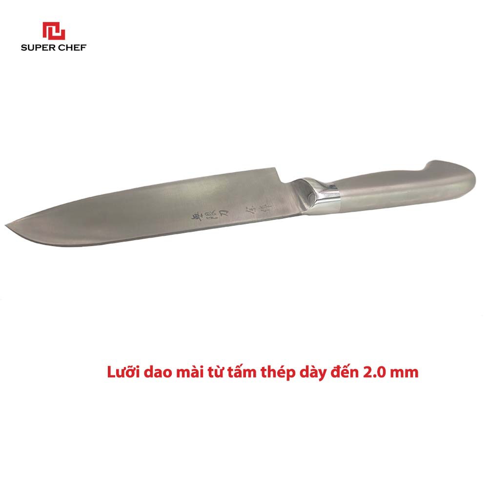 Dao Bếp Santoku Nhật Super Chef Cán Thép, Lưỡi 16.5cm Siêu Bén Dao_K