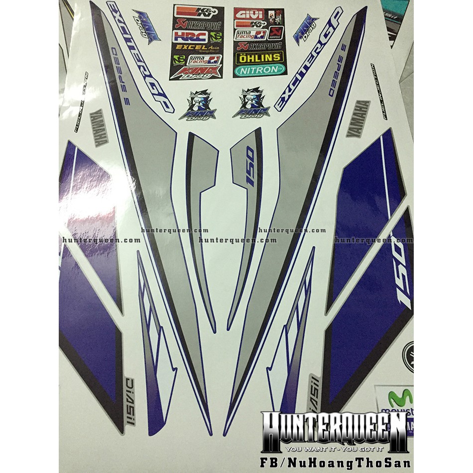 Tem Exciter 150. Tem rời mẫu zin GP đời 2015. Dán xe xanh bửng bạc. Xe màu khác vui lòng inbox