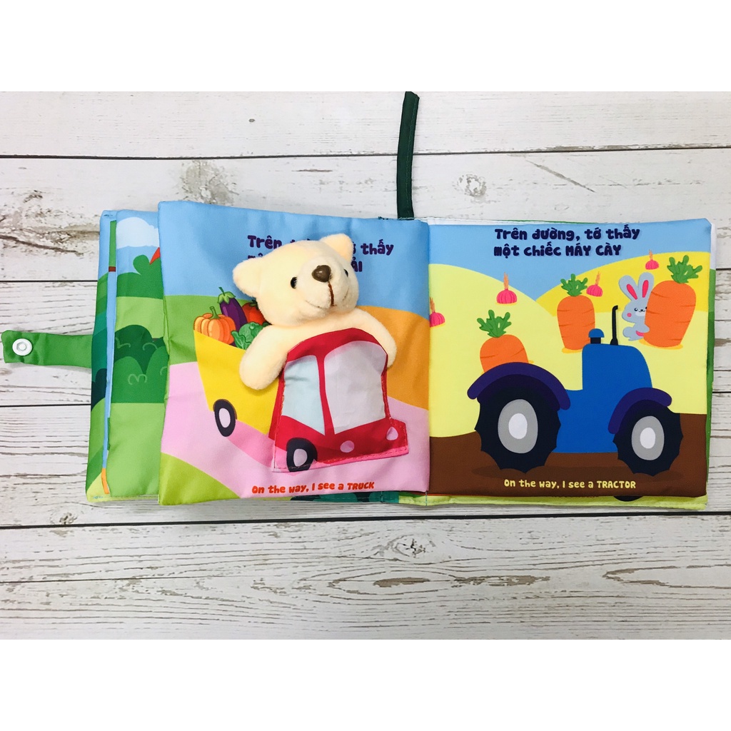 Sách vải Lalala Baby đa tương tác Bé làm tài xế nhí, kích thước 18x18cm 12 trang phương tiện giao thông cho bé 0 - 4