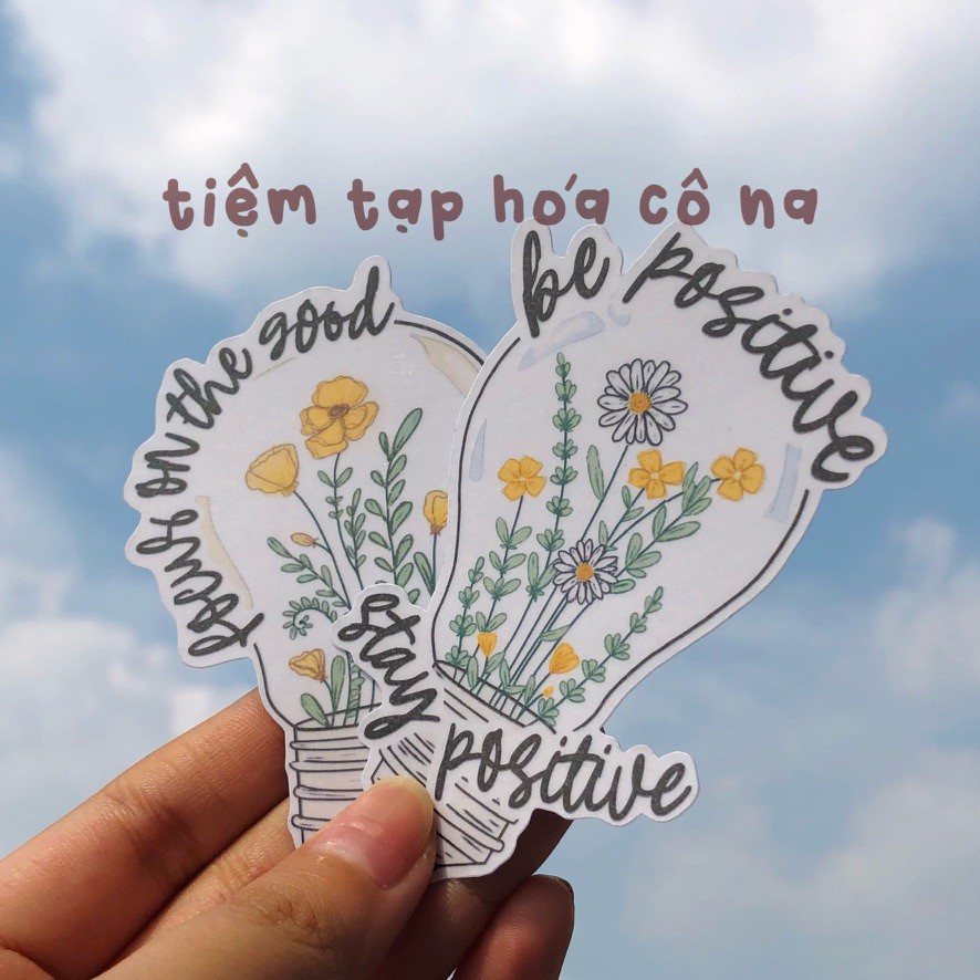 Bộ 2 Sticker / hình dán Flowers in Light-Bulb / Quotes-sticker chống nước,trang trí laptop,điện thoại-tiemtaphoacona