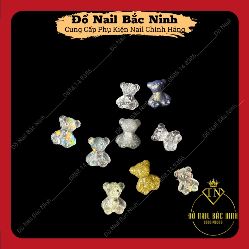 Charm Gấu Nail Thủy Tinh Trong Suốt Đính Móng Cực Xinh