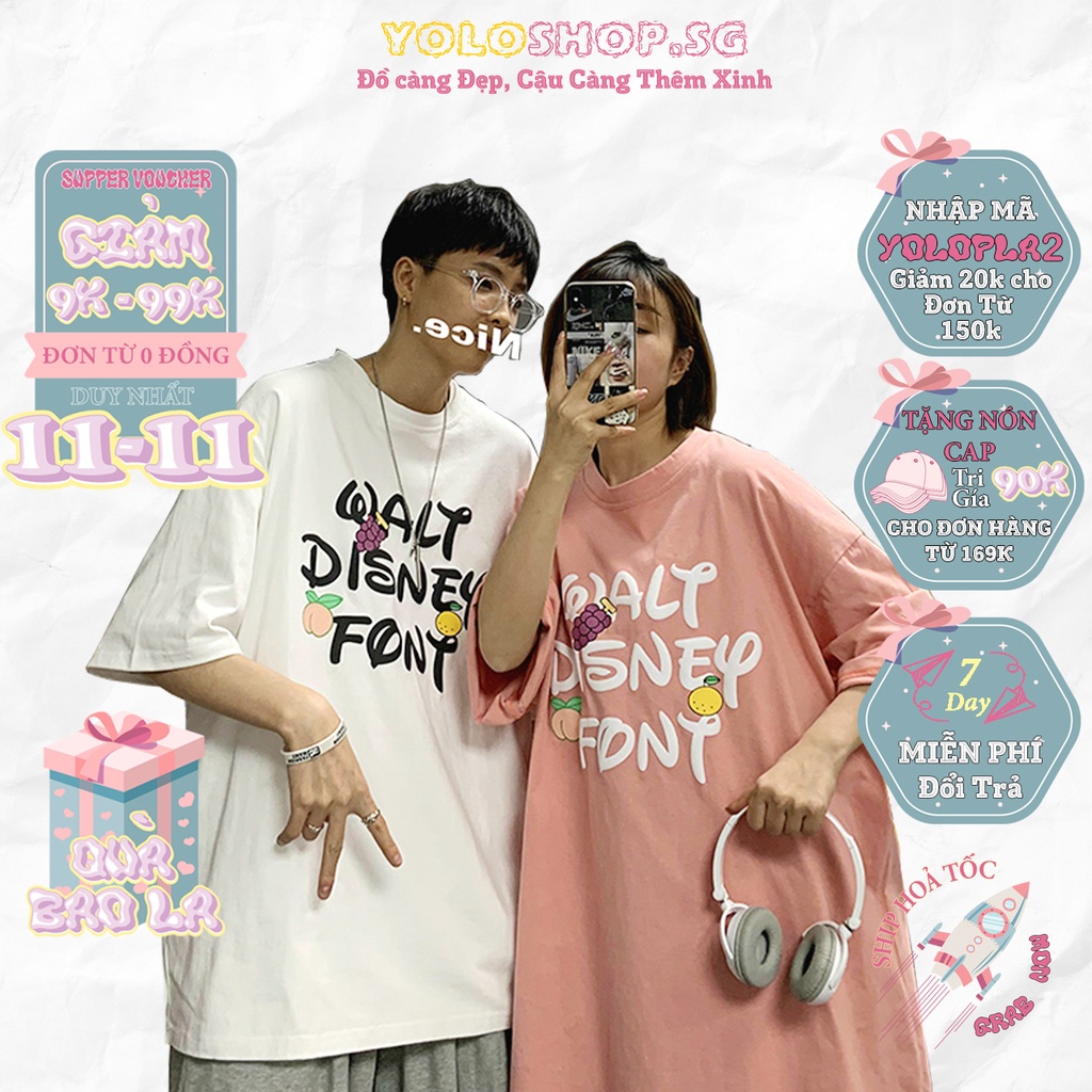 Áo thun tay lỡ 🍇 WALT DISNEY FONT 🍇 phông Unisex nam nữ tee oversize form rộng pull Ulzzang Streetwear Hàn Quốc vải mềm