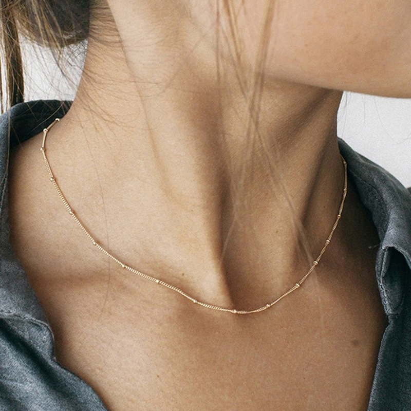 Vòng Cổ Choker Ngắn Đính Hạt Đồng Đơn Giản Cho Nữ