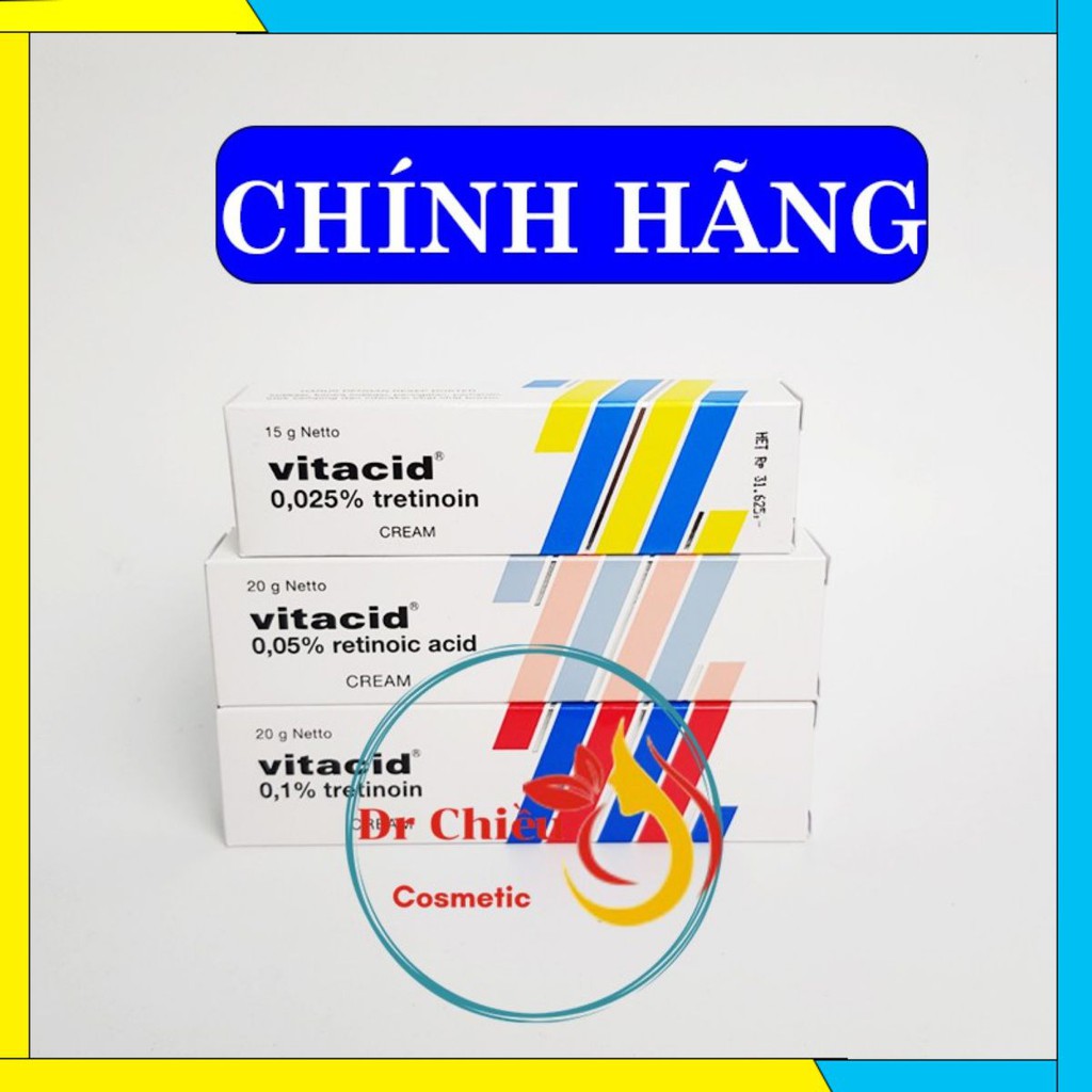 Tretinoin Vitacid 0.025% [CHÍNH HÃNG] Vitacid Retinoic 0,05% - Vitacid Tretinoin 0.1% -  Kem hỗ trợ giảm mụn