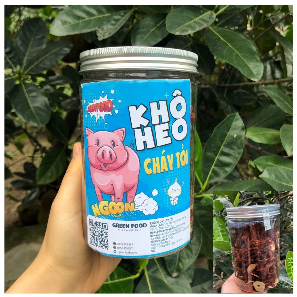 Khô Heo Cháy Tỏi, Thịt Lợn Sấy Khô Đồ Ăn Vặt Đảm Bảo Vệ Sinh An Toàn Thực Phẩm 250gram GREEN FOOD