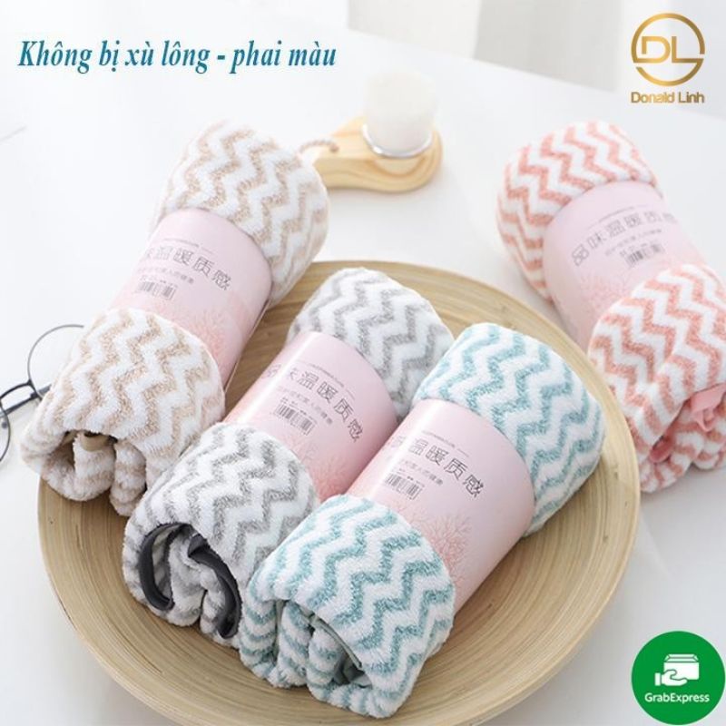 Khăn Mặt Lông Cừu 30x50cm Xuất Hàn Vân Kẻ Sọc siêu mềm mịn cao cấp