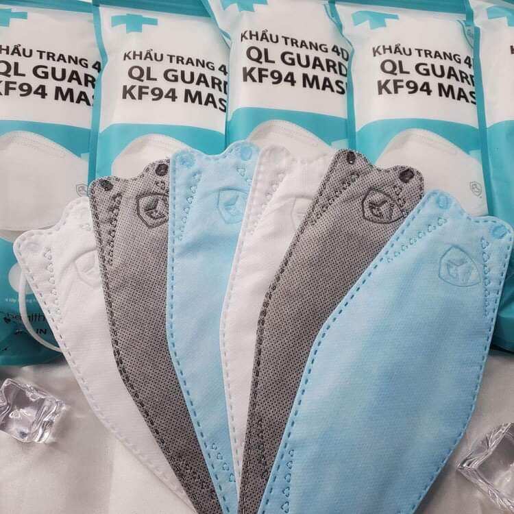 Khẩu trang KF94 4 lớp, hàng mịn, không hôi vải, không xù lông, túi 10 cái màu trắng, xanh, xám, hãng One Mask