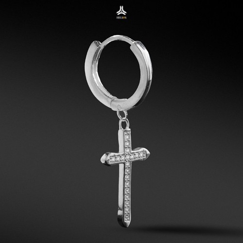 Khuyên tai bạc nam, nữ HeliSilver Cross Diamond đá trắng S925 KTB176