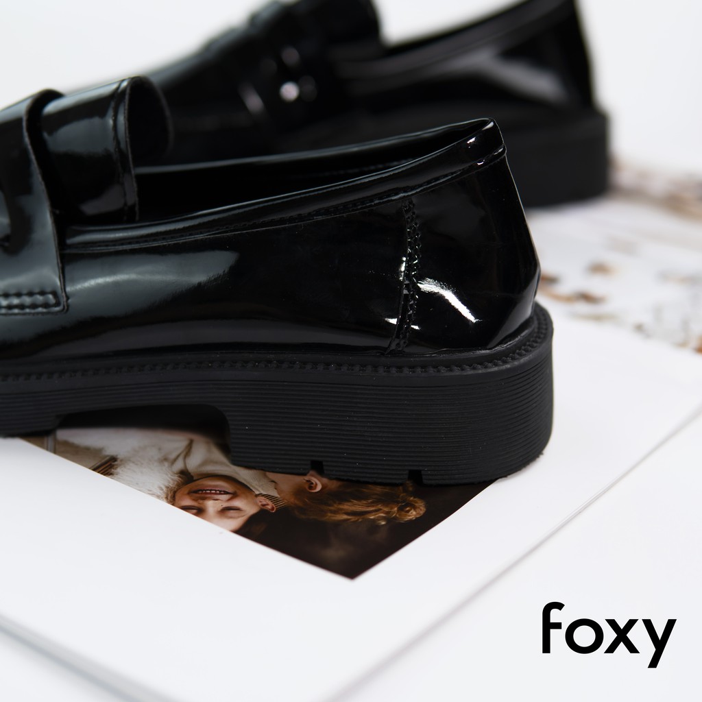Giày Oxford Nữ FOXY Đen Bóng Chất Liệu Da Tổng Hợp Đế Cao 3cm - FOX019