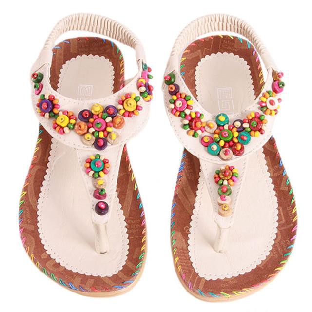 Sandal xỏ ngón đi biển đính hạt nhiều màu phong cách Bohemian cho nữ