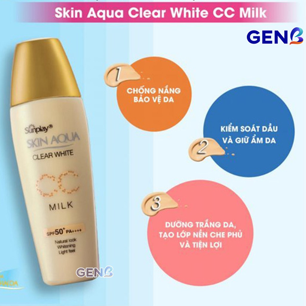 [ CHÍNH HÃNG] Kem Chống Nắng SkinAqua Dưỡng Da & Trang Điểm Nhẹ Sunplay Skin Aqua Clear White CC Milk 25g - Mỹ Phẩm GenB