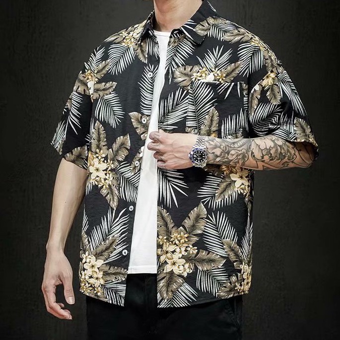 Áo sơ mi tay ngắn in họa tiết phong cách hawaii cho nam