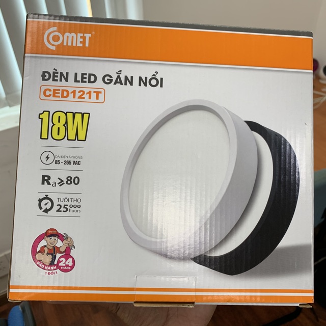 Đèn led ốp trần TRÒN lắp nổi, viền ĐEN, COMET CED121T-DB (nhiều công suất)
