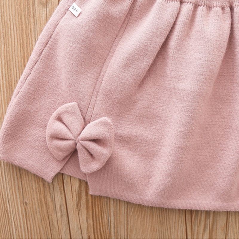 Bộ Áo Sweater Dệt Kim Đính Nơ Phối Chân Váy Dễ Thương Thời Trang Thu Đông Cho Bé Gái